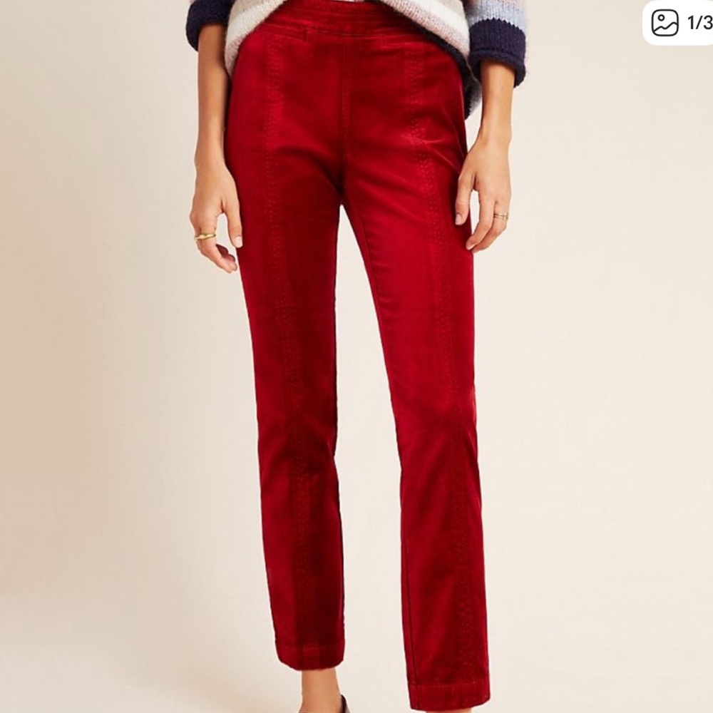 Anthropologie Vibrant Red Essential Slim Straight Leg Pants